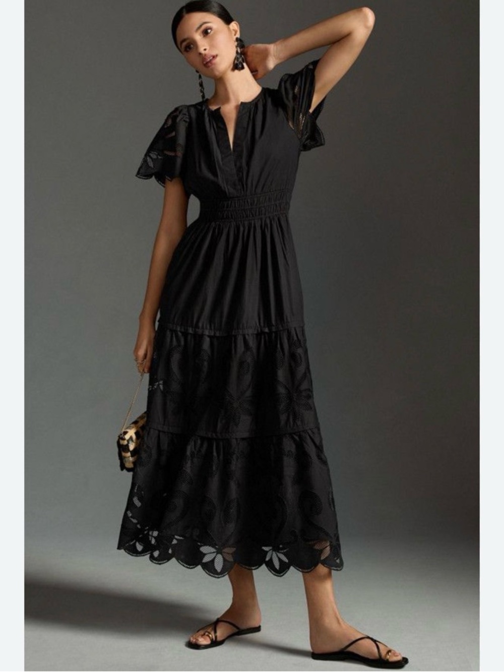 Anthropologie Somerset Black Embroidered V-Neck Maxi Dress size 1x